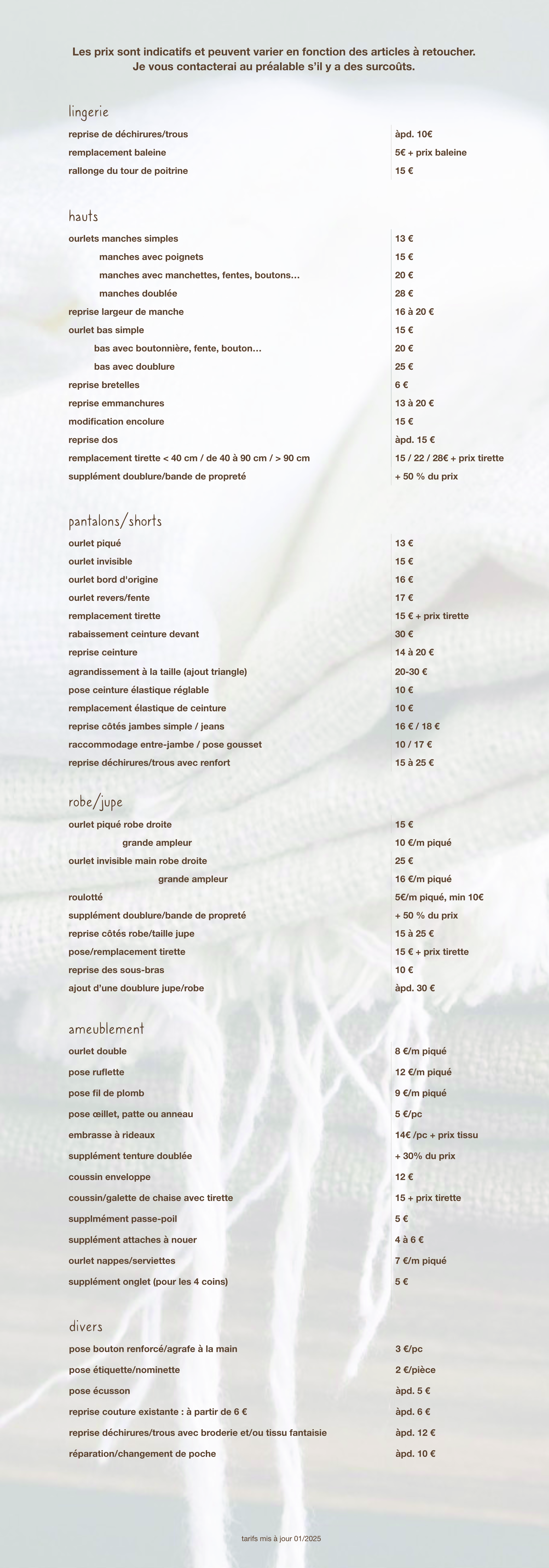 horaires de l'atelier